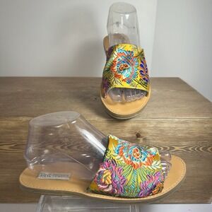 Steve Madden Grace Slide Flat Sandals SZ 7 Embroidered Floral Boho Retro Asian